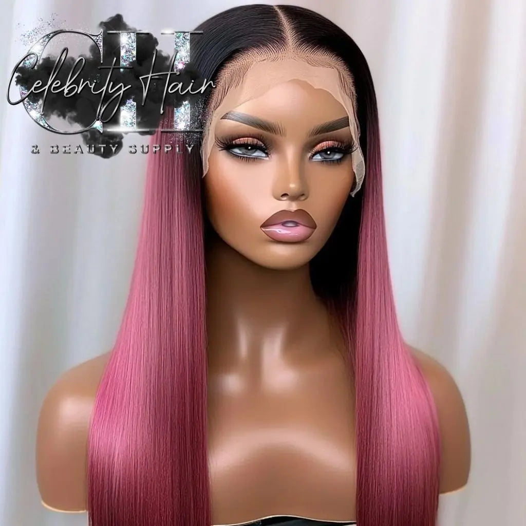 Ombre Pink- Lovely 100% Human Hair 180% Density HD Lace Wig Straight 18-40 Inch 13X6 lace