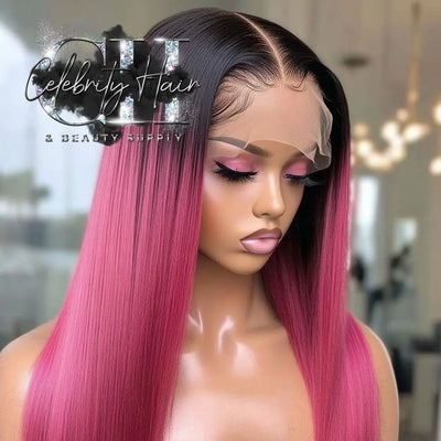 Ombre Pink- Lovely 100% Human Hair 180% Density HD Lace Wig Straight 18-40 Inch 13X6 lace