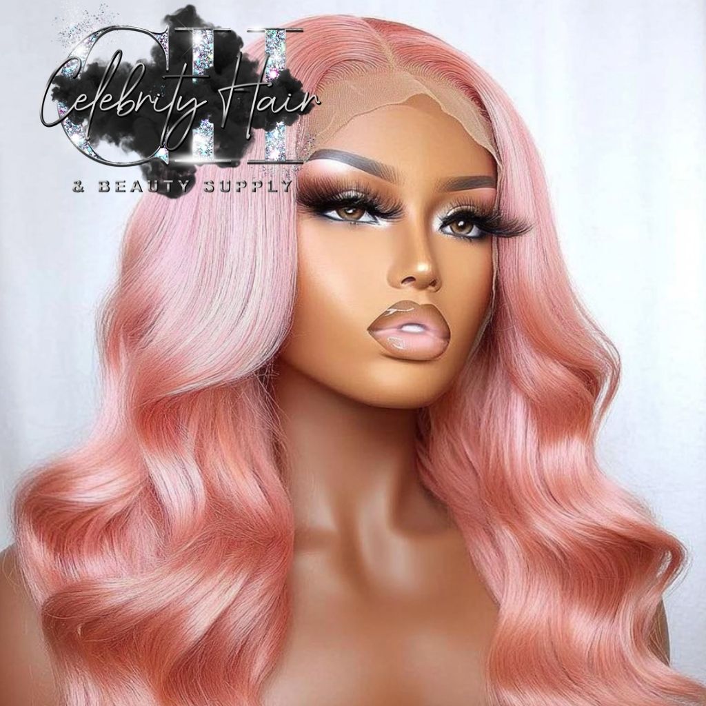 Ms Pinky - 180% Density Baby Pink/Lilac Custom Colored 100% Human Hair Wig, 13X6 Transparent Lace Frontal Wig "22-36" 34 Lilac