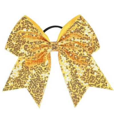 Big Bowknot Girl Hairband Girls Ribbon Cheerleading Hair Bows with Sequin Beads Kids Ponytail Holder Women Elastic Hair Tie YL