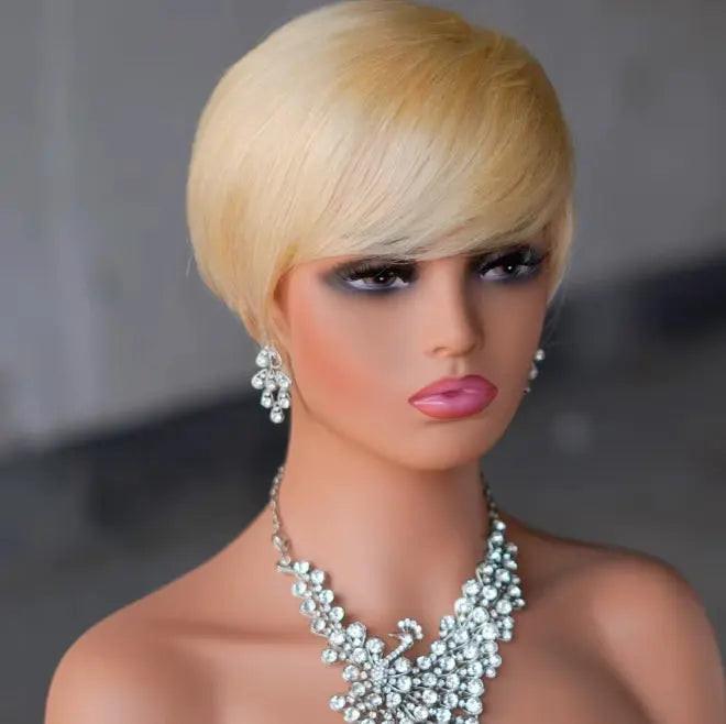 Pixie Cut Wig Short Layered Virgin Human Hair Wigs With Bangs.