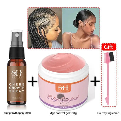 Chebe New Set African Traction Alopecia Treatment Crazy Hair Growth Oil Spray Edge Control Hair Styling Braiding Gel Wax Sevich D Suit