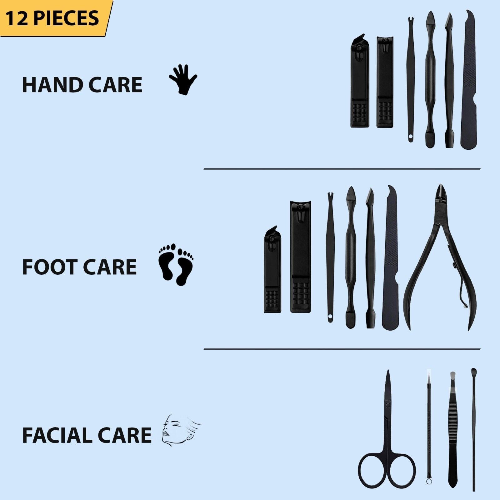 12 Pieces Manicure Pedicure Nail Care Set Cutter Clippers Tool Kit