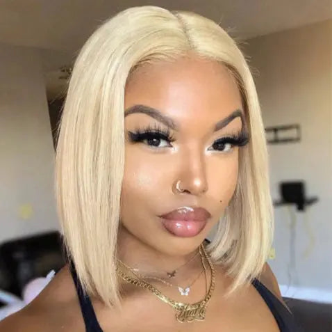 613 Blonde Bob Wig Short Straight Human Hair Wigs