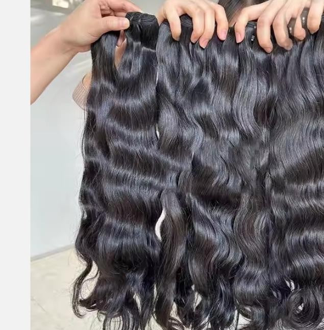 Cambodian/Vietnamese Raw Natural Wavy Hair Extensions 100% Virgin Cuticle Aligned Human Hair Bundles for Gorgeous Style 30-30-30 Vietnamese Raw