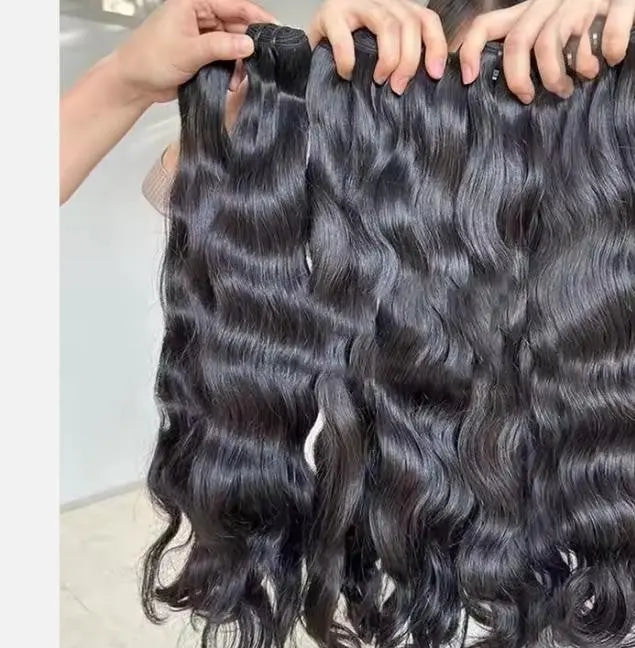 Cambodian/Vietnamese Raw Natural Wavy Hair Extensions 100% Virgin Cuticle Aligned Human Hair Bundles for Gorgeous Style 30-30-30 Vietnamese Raw