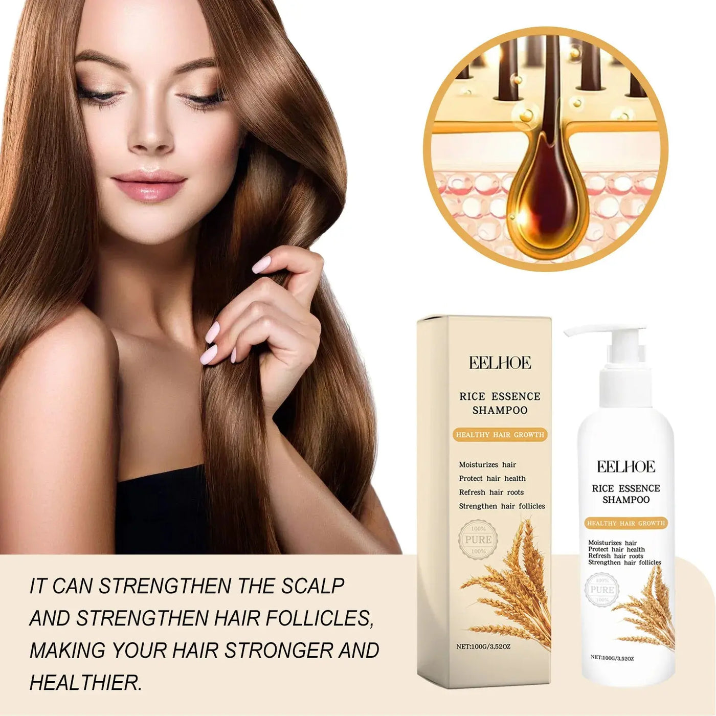 Rice Shampoo and Conditioner for Hair Growth Moisturizing Scalp Deep Cleansing to Strengthen Hair Oil of Rosemary Shampoo 100g