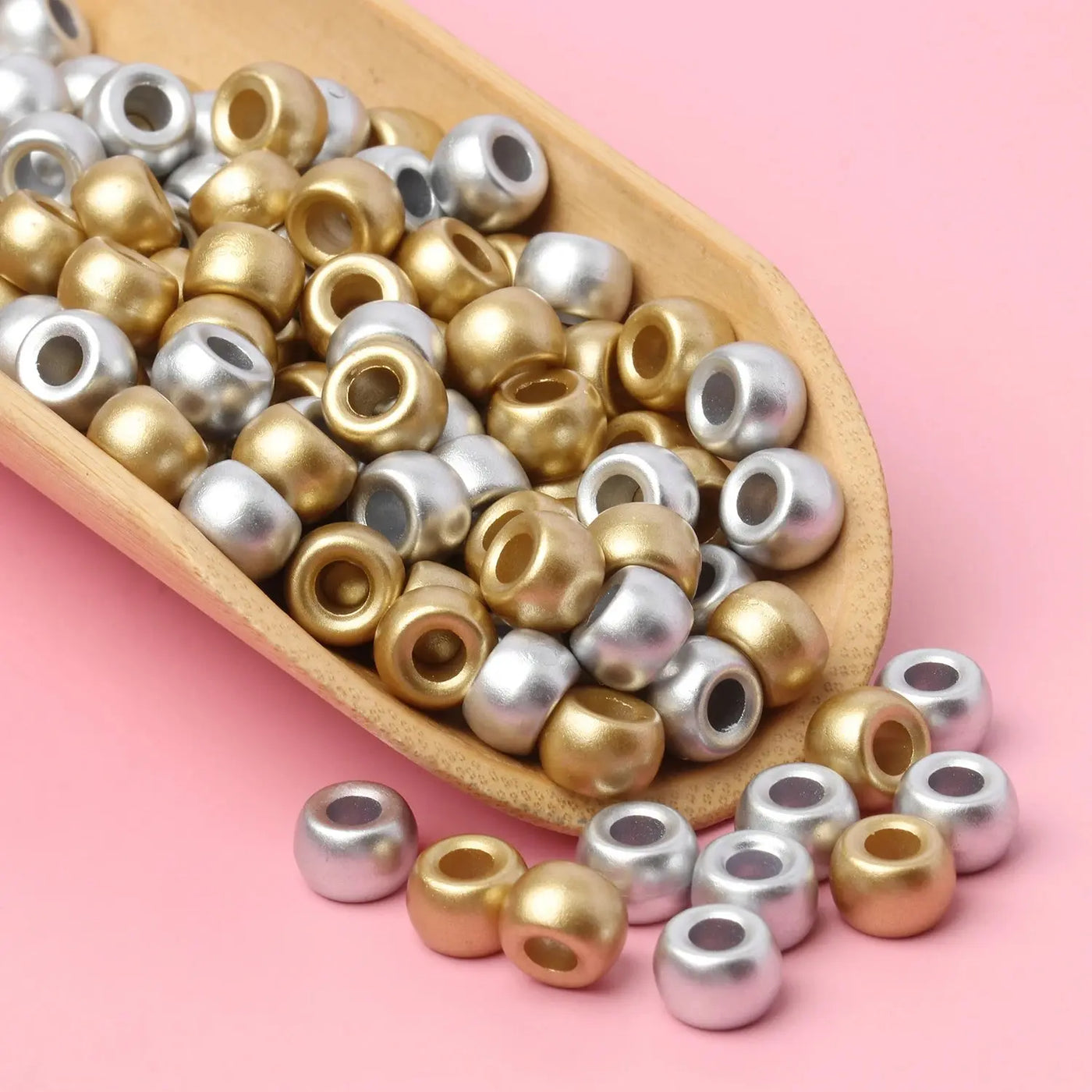 80pcs/box Gold Color Silver Color Pony Beads Big Hole Loose Spacer Beads for Jewelry Making DIY Bracelets Necklace Hair Decor