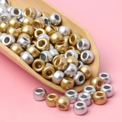 80pcs/box Gold Color Silver Color Pony Beads Big Hole Loose Spacer Beads for Jewelry Making DIY Bracelets Necklace Hair Decor