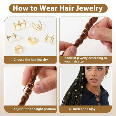 8*9mm Golden/Silver Hair Cuffs Loc Rings for Braids, Hair Clips Multi Style Metal Dreadlock Hair Beads Accessories Decoration