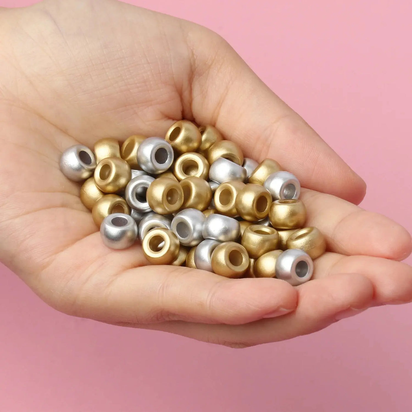 80pcs/box Gold Color Silver Color Pony Beads Big Hole Loose Spacer Beads for Jewelry Making DIY Bracelets Necklace Hair Decor