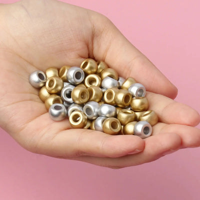 80pcs/box Gold Color Silver Color Pony Beads Big Hole Loose Spacer Beads for Jewelry Making DIY Bracelets Necklace Hair Decor