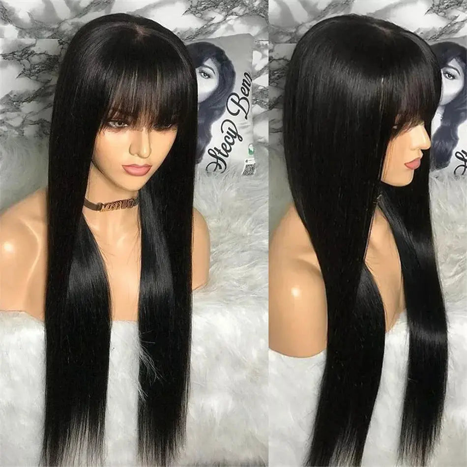Human Hair Full Wig With Bang Black