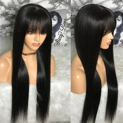 Human Hair Full Wig With Bang Black