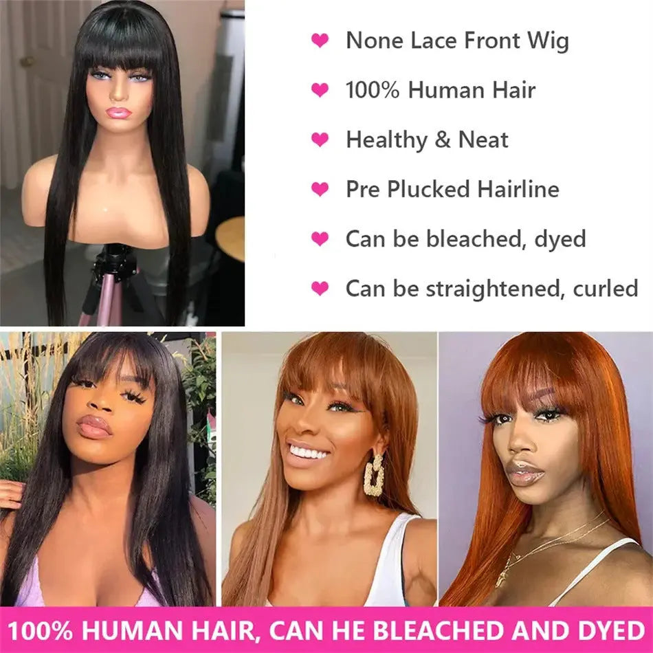 Human Hair Full Wig With Bang