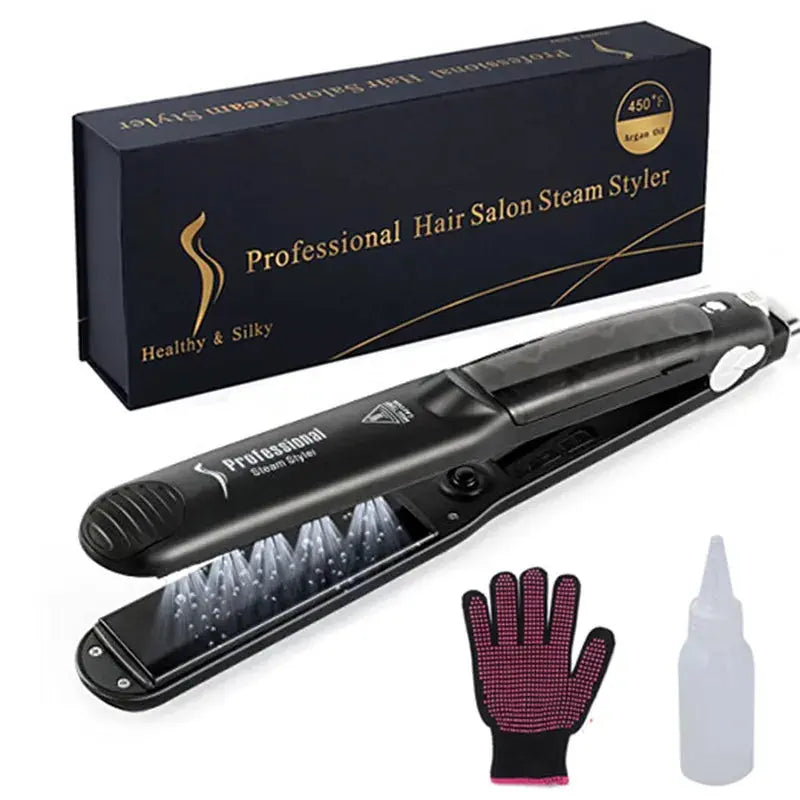 Hair Straightening Iron Professional Steam Hair Straightener Ceramic Vapor Hair Flat Iron Seam Curler Steamer Hair Styling Tool Set 1 with box us