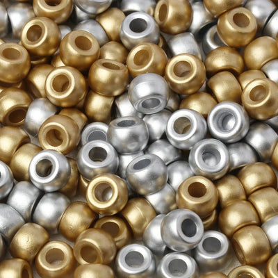 80pcs/box Gold Color Silver Color Pony Beads Big Hole Loose Spacer Beads for Jewelry Making DIY Bracelets Necklace Hair Decor