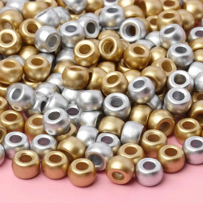 80pcs/box Gold Color Silver Color Pony Beads Big Hole Loose Spacer Beads for Jewelry Making DIY Bracelets Necklace Hair Decor