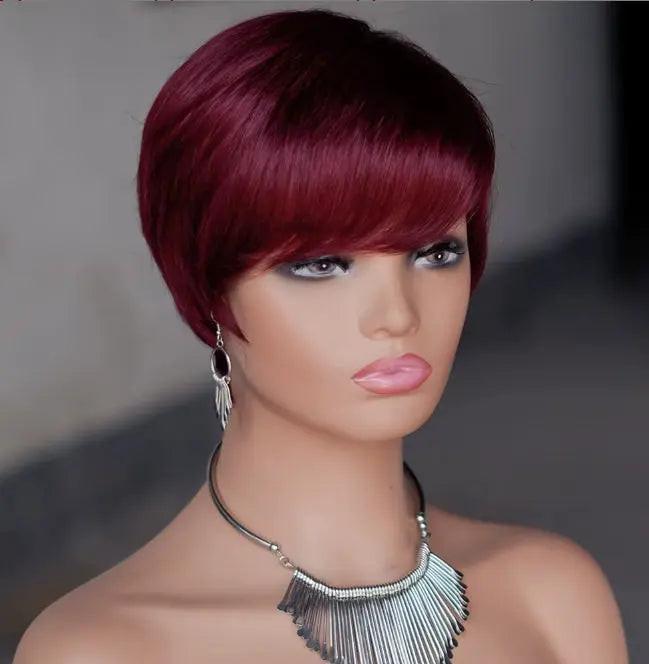 Pixie Cut Wig Short Layered Virgin Human Hair Wigs With Bangs.