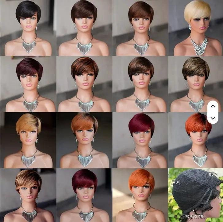 Pixie Cut Wig Short Layered Virgin Human Hair Wigs With Bangs.