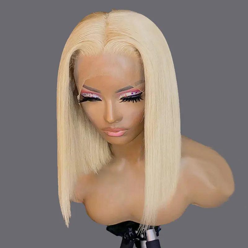 613/Blonde Bob Wig Straight 100% Human Hair.