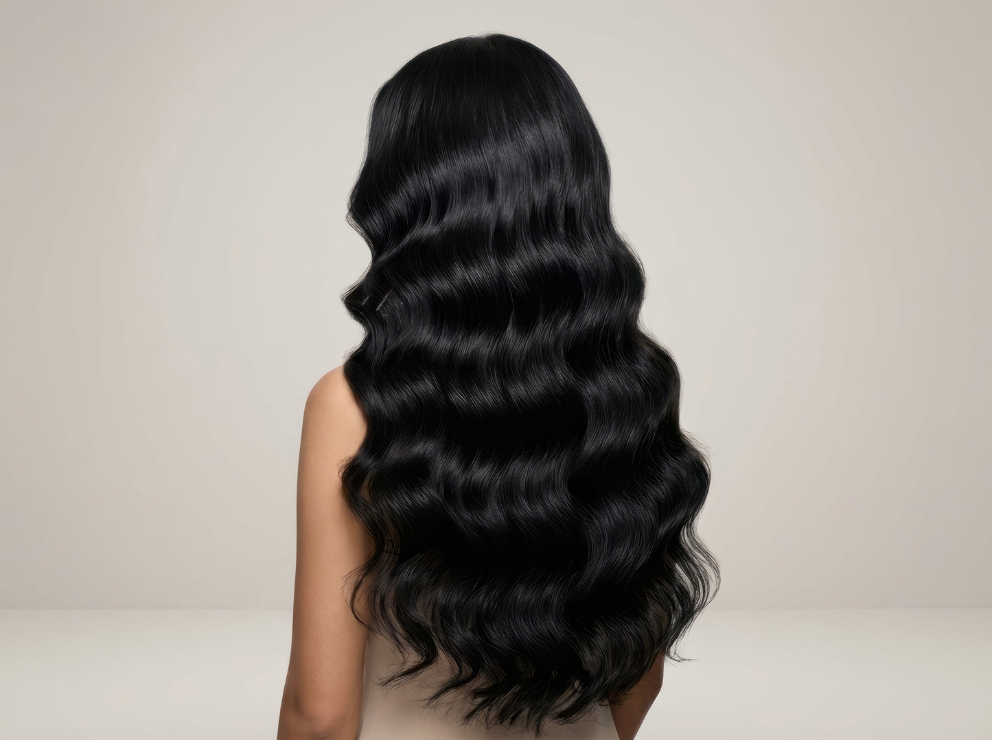 Body wave human hair wig with 220% density from Celebrity Hair & Beauty, featuring long, natural-looking curls and a lace front.