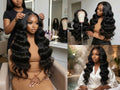 Body wave human hair wig by Celebrity Hair & Beauty, one donor, 220% density with natural waves and full volume.