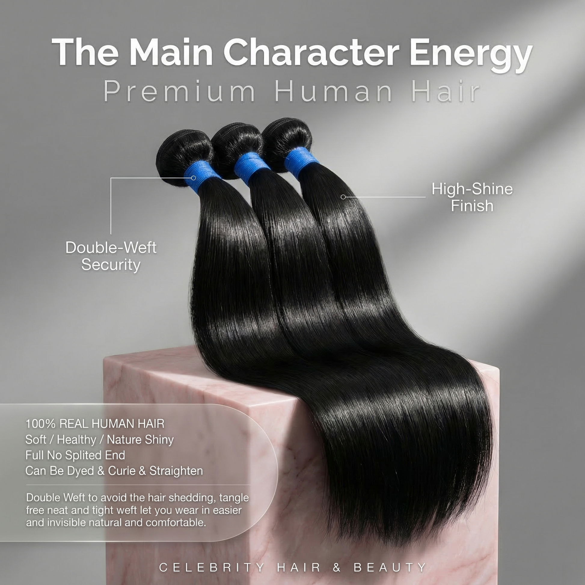 Straight Brazilian virgin hair bundles, 10-30 inches, high-shine finish, double-weft security, premium quality