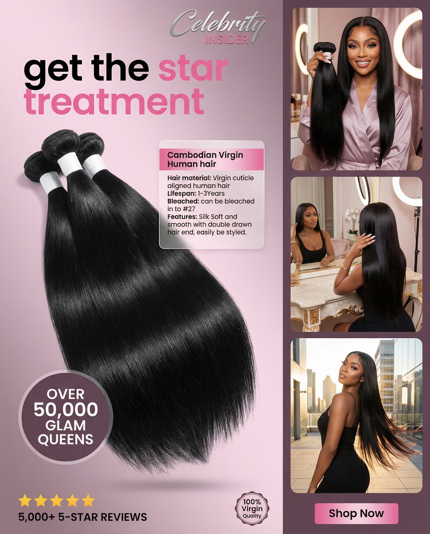 Raw Cambodian bone-straight hair bundles, virgin human hair, 10-30 inches, silky luxurious style