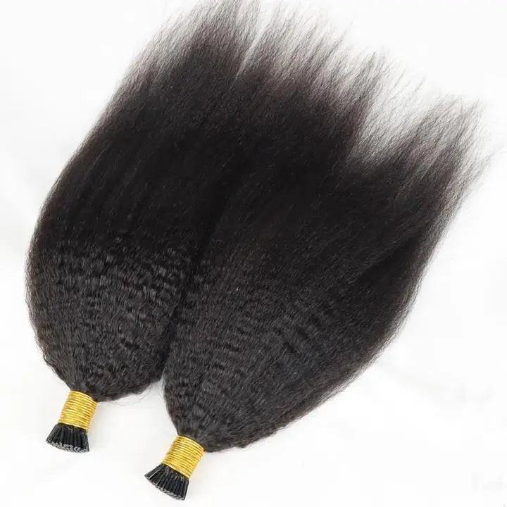 Raw Human Kinky Straight - I Tip Human Hair Extensions.