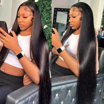 Bleached Knots Transparent Brazilian Human Hair Wigs Straight 200 Density 6x4 Wigs for Woman