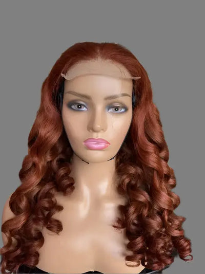 Sexy Bouncy Curl Human Hair Wigs Retro Reddish Brown 24 Inch 200% Density - Celebrity Hair & Beauty