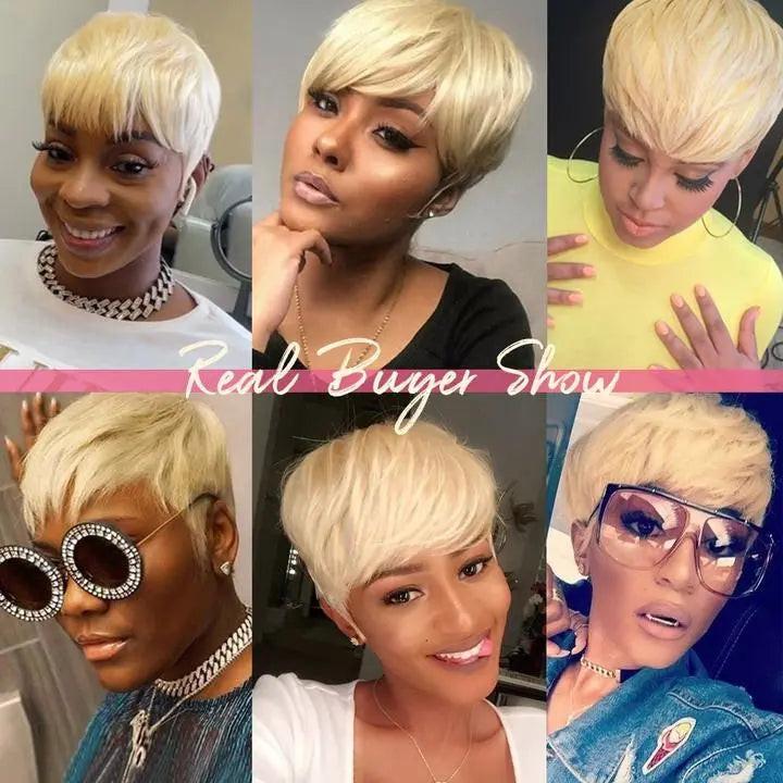 613 Lace Front Wig 100% Brazilian Short Bob Pixie Cut.