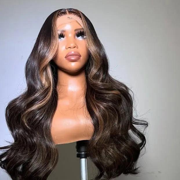 Ombre Dark Brown Body Loose Wave Vietnamese Raw Hair Wigs 5*5 Swiss Lace Glueless HD Wig 28Inch 200Density.