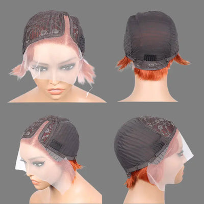 Ginger Orange Straight Short Pixie Cut T Part Frontal Wig Pixie Lace Front Human Hair