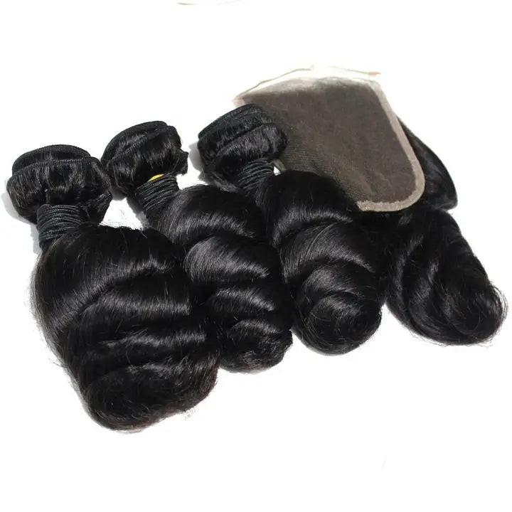 Loose Wave Brazilian 100% Virgin Hair Bundles, black, 12-40 inches with wefts.