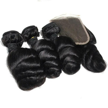 Loose Wave Brazilian 100% Virgin Hair Bundles, black, 12-40 inches with wefts.