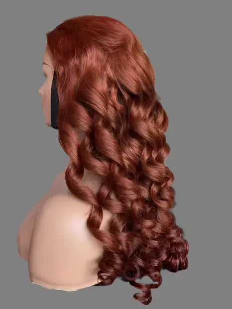 Sexy Bouncy Curl Human Hair Wigs Retro Reddish Brown 24 Inch 200% Density - Celebrity Hair & Beauty