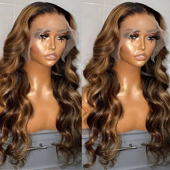Peruvian Loose Curly Full Transparent Lace Wig Remy Hair Highlight 30 Inches