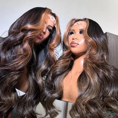 Ombre Dark Brown Body Loose Wave Vietnamese Raw Hair Wigs 5*5 Swiss Lace Glueless HD Wig 28Inch 200Density.