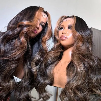 Ombre Dark Brown Body Loose Wave Vietnamese Raw Hair Wigs 5*5 Swiss Lace Glueless HD Wig 28Inch 200Density