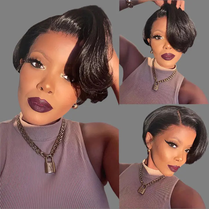 Ginger Orange Straight Short Pixie Cut T Part Frontal Wig Pixie Lace Front Human Hair 6 Inches