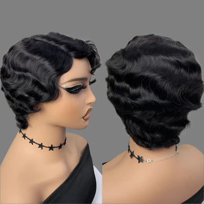 Finger Wave Wig - Short Pixie Cut Human Hair Wigs.