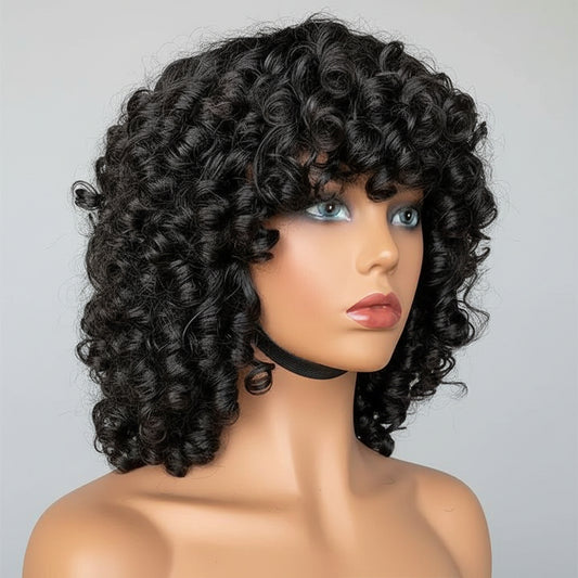 200/250% Density Human Hair Lace Front Wig Deep Curl Style.