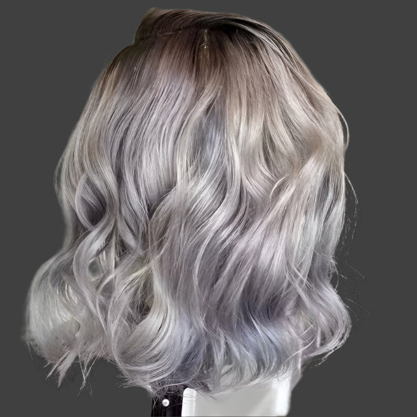 Grey Bob Lace Front Human Hair Wigs Short Pixie Cut 12 Inches