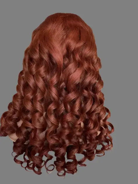Sexy Bouncy Curl Human Hair Wigs Retro Reddish Brown 24 Inch 200% Density - Celebrity Hair & Beauty
