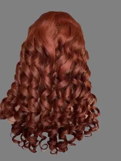 Sexy Bouncy Curl Human Hair Wigs Retro Reddish Brown 24 Inch 200% Density - Celebrity Hair & Beauty