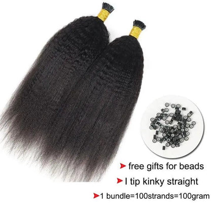 Raw Human Kinky Straight - I Tip Human Hair Extensions.