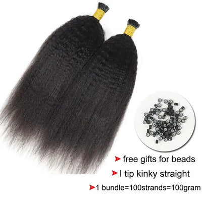 Raw Human Kinky Straight -I Tip Human Hair Extensions