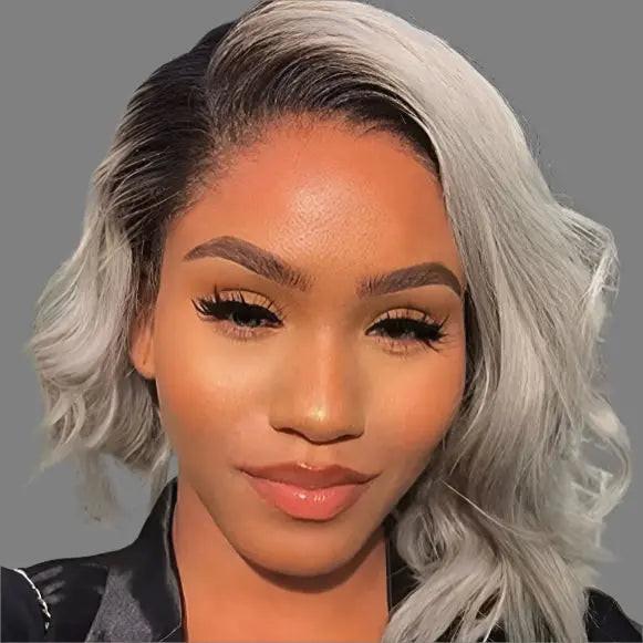 Grey Bob Wig Lace Front Human Hair Wigs Short Pixie Cut.